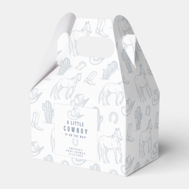 Toile de Jouy Blue Cowboy Western Babydusche Geschenkschachtel (Vorderseite)