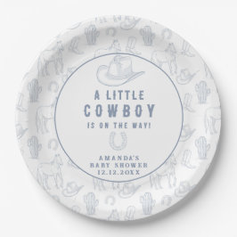 Toile de Jouy Blue Cowboy Western Babydusche Pappteller