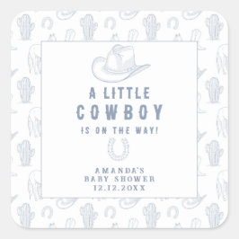 Toile de Jouy Blue Cowboy Western Babydusche Quadratischer Aufkleber