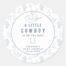 Toile de Jouy Blue Cowboy Western Babydusche Runder Aufkleber