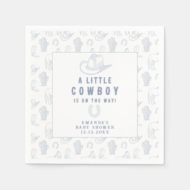 Toile de Jouy Blue Cowboy Western Babydusche Serviette (Vorderseite)