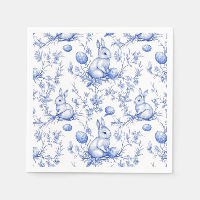 Toile De Jouy Blue Oaster Bunny Serviette (Vorderseite)