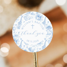 Toile de Jouy Blue Safari Taufsticker