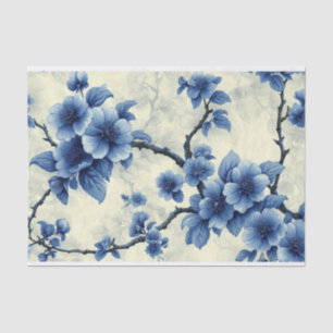 Toile de Jouy Blume in blau auf Alter Seidenpapier