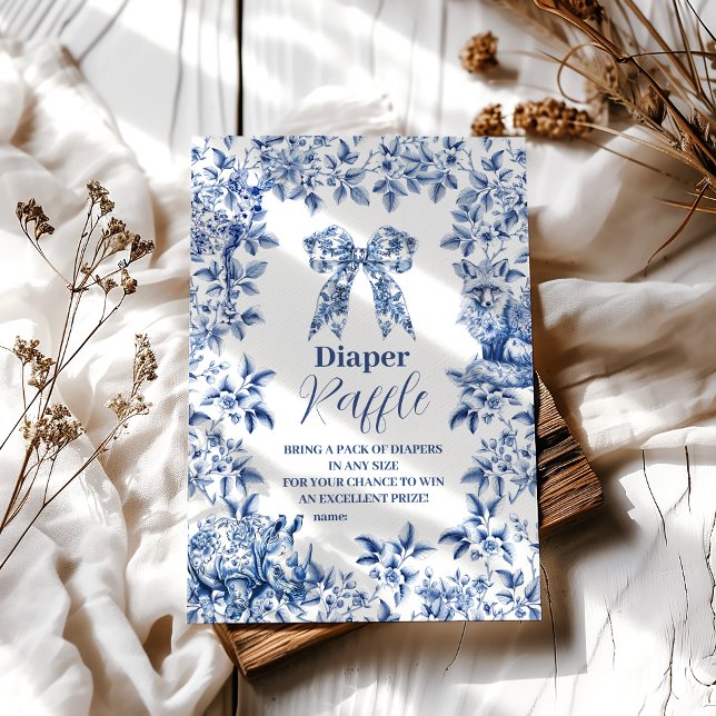 Toile De Jouy Bow Babydusche Diapper Raffle Begleitkarte (Von Creator hochgeladen)