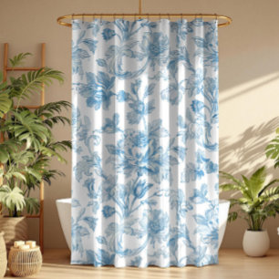 Toile-de-jouy Chinoiserien Blaues Blumenmuster Duschvorhang