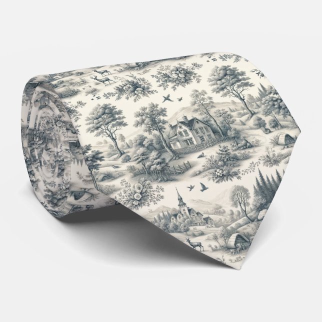 Toile de Jouy Countryside Neck Tie | Klassisch Krawatte (Gerollt)