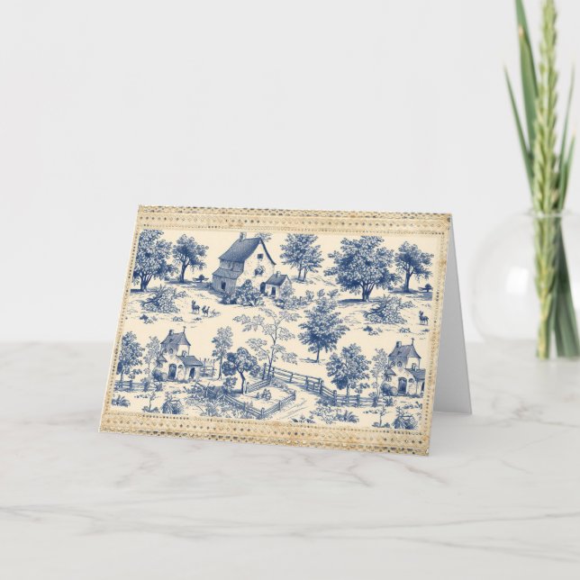 Toile de Jouy Deep Blue und Cream Hütten (Vorderseite)