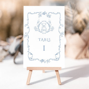 Toile de Jouy eleganter Vintage-Rahmen Teddybär Tischnummer