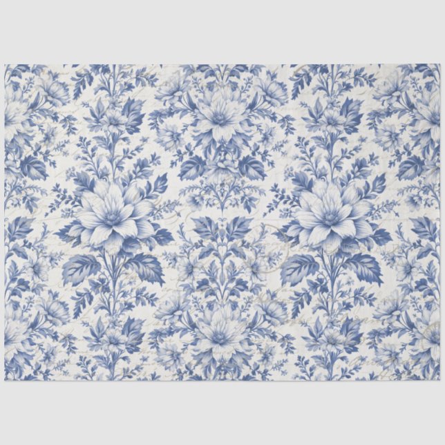 Toile de Jouy Floral Blue White Ephemera Decoupage Seidenpapier (Vorderseite)