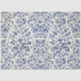 Toile de Jouy Floral Blue White Ephemera Decoupage Seidenpapier