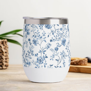 Toile de Jouy Florale Élégante Bleu et Blanc de St