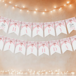 Toile de Jouy Girl Pink Bow First 1st Birthday Wimpelkette