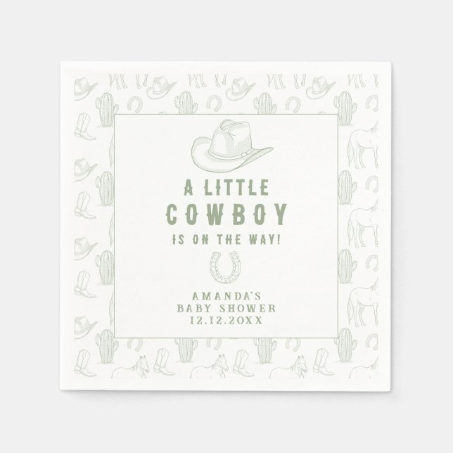 Toile de Jouy Green Cowboy Western Babydusche Serviette (Vorderseite)