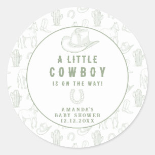 Toile de Jouy Grün Cowboy Western Baby Shower Runder Aufkleber