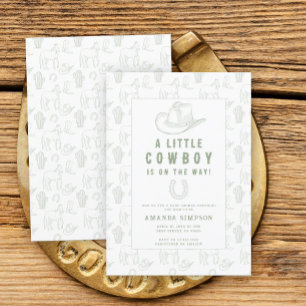 Toile de Jouy Grün Cowboy Western Babyparty Einladung