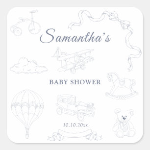 Toile de Jouy Kinderzimmer-Baby-Party Quadratischer Aufkleber