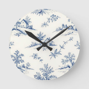 Toile de Jouy-Landschaft nahtloses Muster Runde Wanduhr