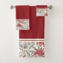 Toile de Jouy Lys floraux gris et rouges