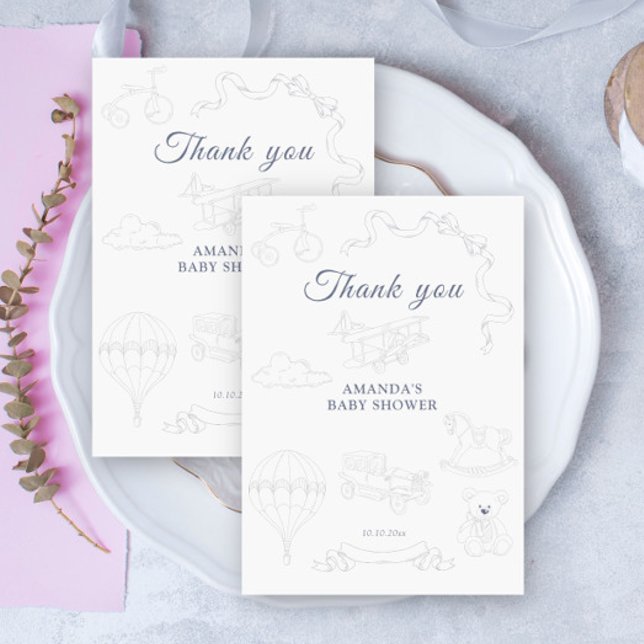 Toile de Jouy Nursery Baby Shower Thank you Dankeskarte (Von Creator hochgeladen)