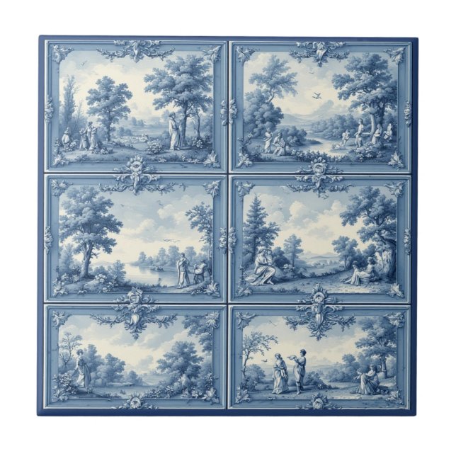 Toile De Jouy Pastorale Landschaftsdarstellung Vin Fliese (Vorderseite)