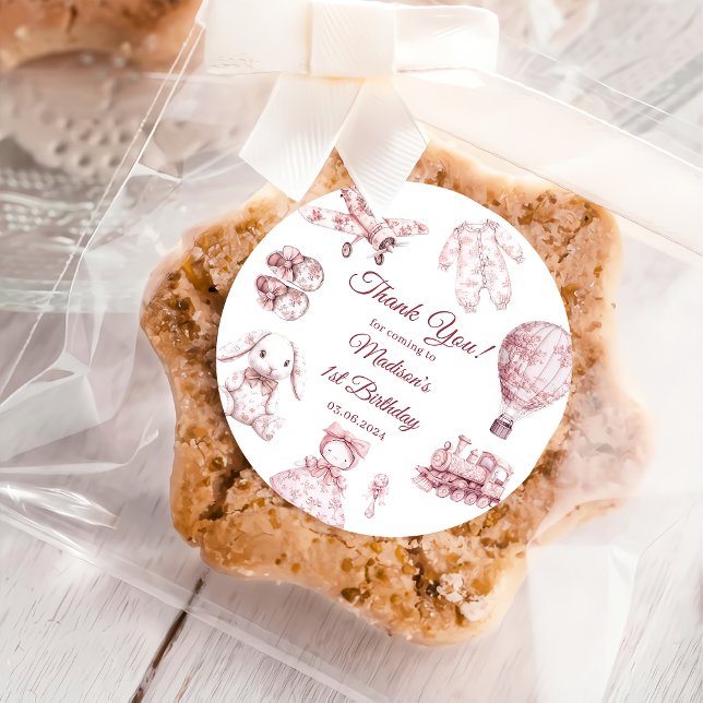 Toile De Jouy Pink Birthday Party  Runder Aufkleber (Von Creator hochgeladen)