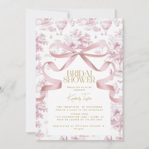 Toile De Jouy Pink Bow Bridal Dusche Einladung