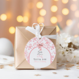 Toile de Jouy Pink Bow Erste 1. Geburtstagsdekor Geschenkanhänger