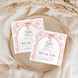 Toile de Jouy Pink Bow First 1st Birthday Decor Serviette