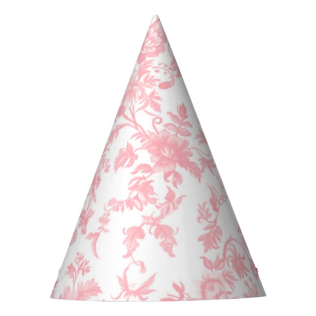 Toile de Jouy Pink Bow Girl First 1st Birthday Partyhütchen (Vorderseite)