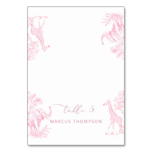 Toile de Jouy Pink Safari Tiere Platzkarte Tischnummer