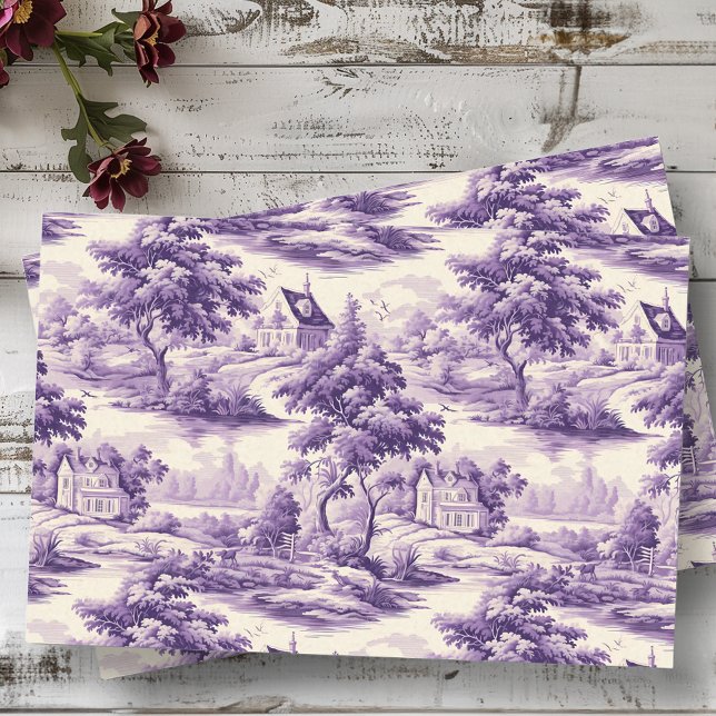 Toile De Jouy Purple French Cottage Landscape Seidenpapier (Von Creator hochgeladen)