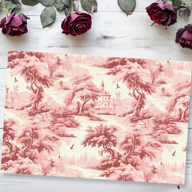 Toile De Jouy Red French Cottage Landscape Seidenpapier (Von Creator hochgeladen)