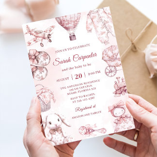 Toile De Jouy Rosa Mädchen-Baby-Party Einladung
