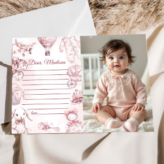 Toile De Jouy Rosa Mädchen-Kapsel-Notiz-Nachrichte Einladung