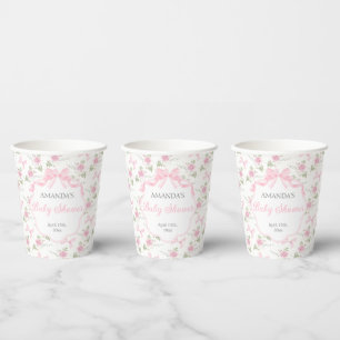Toile De Jouy Rosa Schleifen Mädchen Baby Shower Pappbecher