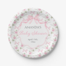 Toile De Jouy Rosa Schleifen Mädchen Baby Shower