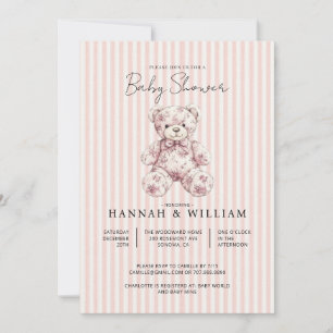 Toile De Jouy Rosa Streifen Baby Shower Einladung