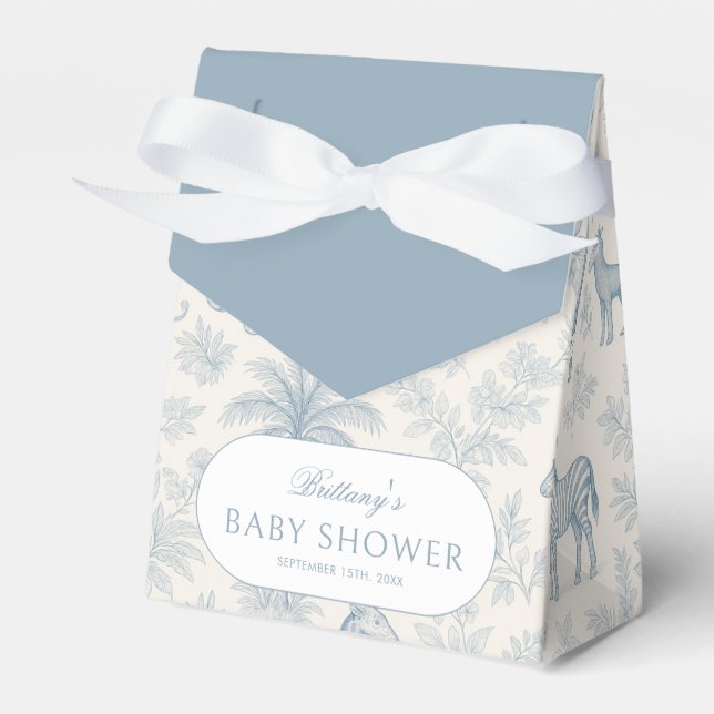 Toile De Jouy Safari Animals Blue Boy Baby Dusche Geschenkschachtel (Vorderseite)