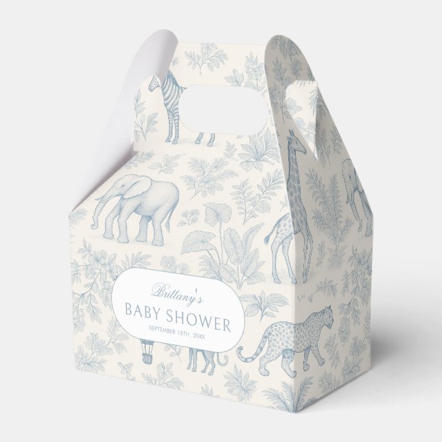Toile De Jouy Safari Animals Blue Boy Baby Dusche Geschenkschachtel (Vorderseite)