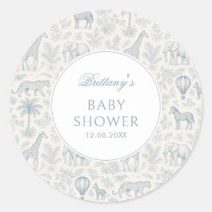 Toile De Jouy Safari Animals Blue Boy Baby Dusche Runder Aufkleber