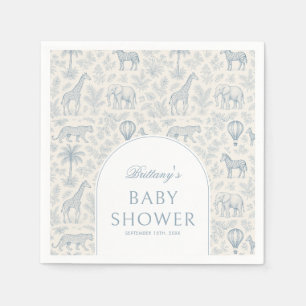 Toile De Jouy Safari Animals Blue Boy Baby Dusche Serviette