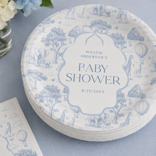 Toile De Jouy Safari Blau Baby Shower Papier Telle Pappteller
