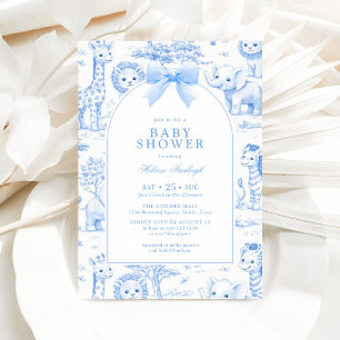 Toile De Jouy Safari Blaues Jungen-Baby-Taufparty Einladung