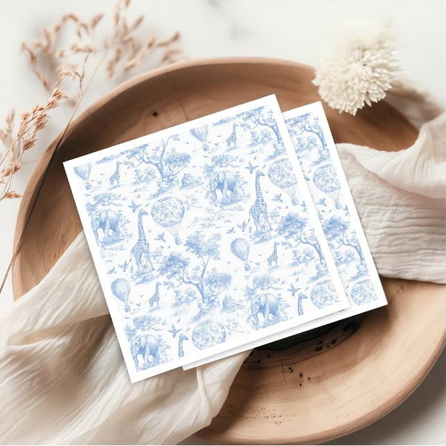Toile de Jouy Safari Blue Baby Dusche Napkins Serviette (Von Creator hochgeladen)