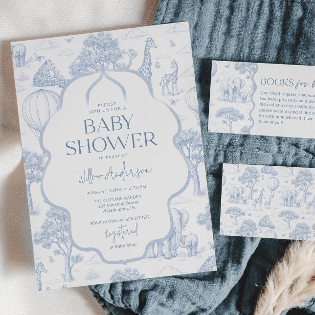 Toile De Jouy Safari Blue Boy Baby Dusche Einladung (Von Creator hochgeladen)