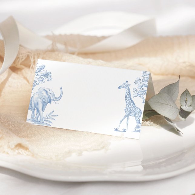 Toile de jouy Safari Minimalistische Babydusche Platzkarte (Von Creator hochgeladen)