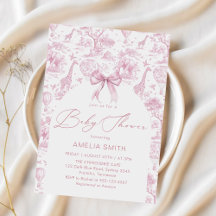 Toile de Jouy Safari Pink Bow Baby Dusche