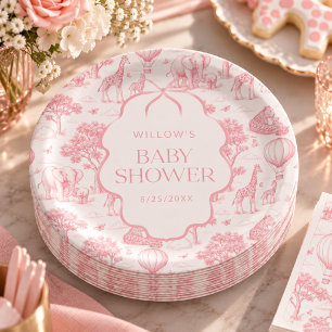 Toile De Jouy Safari Rosa Mädchen Baby Shower Tell Pappteller