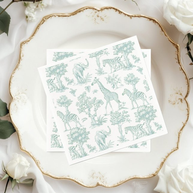 Toile de Jouy Safari Tiere Sage Baby Dusche Serviette (Von Creator hochgeladen)